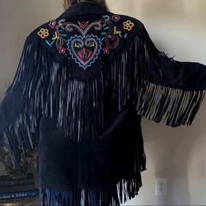 Vintage Erez Levy Fringe Suede Coat with Beading